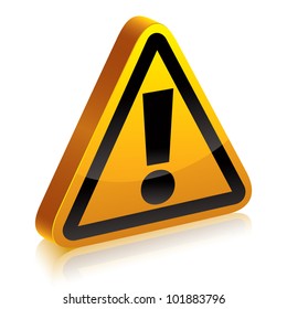 3d warning sign with exclamation point vector symbol.