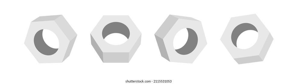 3D washer nut bolt hex construction metal vector illustration. Screw nut bolt washer icon