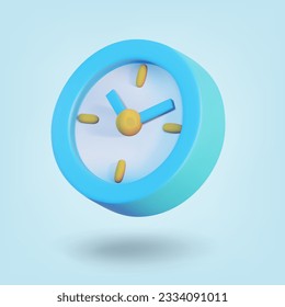 Reloj de 3d sobre fondo azul. 3d representación del vector de alarma. Reloj azul concepto de tiempo mínimo de diseño. Ilustración del vector