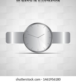 3D watch silver color.illustration vector