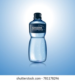 3D Water bottle isolated on blue background.Water mockup for poster,placard,drink product,ad and marketing.Useful for template,magazine and advertisement.Creative modern concept,vector illustration