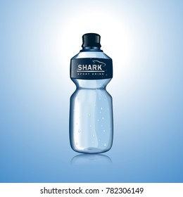 3D Water bottle isolated on blue background. Water mockup for poster,placard,drink product,ad and marketing. Useful for template,magazine and advertisement.Creative modern concept, vector illustration