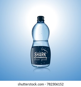 3D Water bottle isolated on blue background. Water mockup for poster,placard,drink product,ad and marketing. Useful for template,magazine and advertisement.Creative modern concept, vector illustration