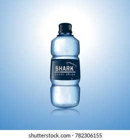 3D Water bottle isolated on blue background. Water mockup for poster,placard,drink product,ad and marketing. Useful for template,magazine and advertisement.Creative modern concept, vector illustration