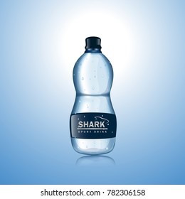 3D Water bottle isolated on blue background. Water mockup for poster,placard,drink product,ad and marketing. Useful for template,magazine and advertisement.Creative modern concept, vector illustration