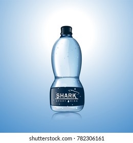 3D Water bottle isolated on blue background. Water mockup for poster,placard,drink product,ad and marketing. Useful for template,magazine and advertisement.Creative modern concept, vector illustration