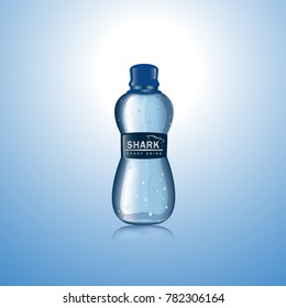 3D Water bottle isolated on blue background. Water mockup for poster,placard,drink product,ad and marketing. Useful for template,magazine and advertisement.Creative modern concept, vector illustration