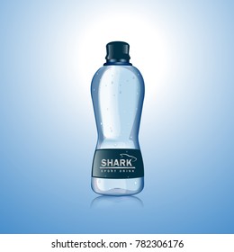 3D Water bottle isolated on blue background. Water mockup for poster,placard,drink product,ad and marketing. Useful for template,magazine and advertisement.Creative modern concept, vector illustration