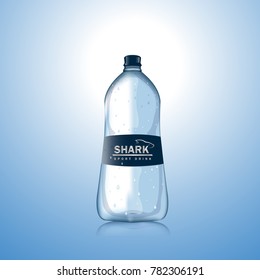 3D Water bottle isolated on blue background. Water mockup for poster,placard,drink product,ad and marketing. Useful for template,magazine and advertisement.Creative modern concept, vector illustration