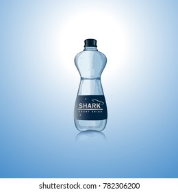 3D Water bottle isolated on blue background. Water mockup for poster,placard,drink product,ad and marketing. Useful for template,magazine and advertisement.Creative modern concept, vector illustration