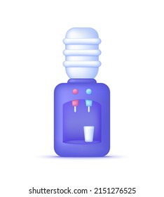 3D Water dispenser isolated on white background. Water cooler. Can be used for many purposes. Trendy and modern vector in 3d style.