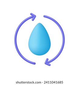 3D Water drop with arrows around. Recycle or reuse water. Renew of liquid. Ecology concept. Trendy and modern vector in 3d style