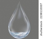 3D Water drop of Clean water on grey transparent background,Vector isolated Transparency Single Blue Shiny Raindrop with water splashes,Element Design concept for World Water day,Earth Day 