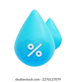 3d water drop icon vector. Isolated on white background. 3d weather, meteorology, forecast and nature concept. Cartoon minimal style. 3d humidity icon vector render illustration.