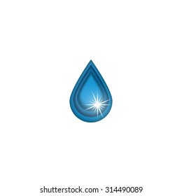 3D water drop logo, sun shine, mockup cleaning service or eco aqua icon, liquid emblem