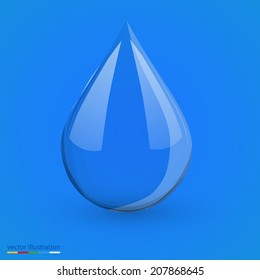 3D water drop on blue isolated. Vector illustration