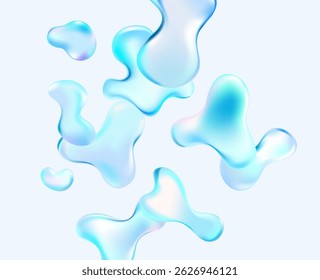 3D Water drop on white background. Abstract composition of blue liquid bubbles. Vector design elements.