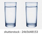 3d water glass. Realistic water glass. Glass tumbler on transparent background