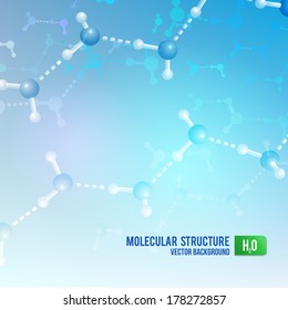 3d Water Molecule Background - Water molecular chains  / Vector Illustration