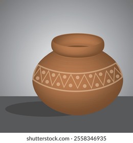 3D Water pot of soil (ghada, Matka ) ,clay pot ,Eps 10 Vector illustration.Isolated on gray and gradient background .
