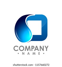 3d water and square shape combined vector - white background. graphic design elements, icons or logo. Vector illustration