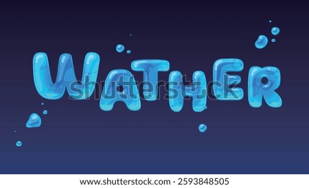 3D Water Text Effect with Blue Liquid Letters and Floating Water Drops on Dark Background