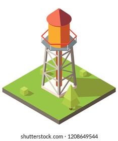 3d water tower in isometry. Water storage low poly illustration.