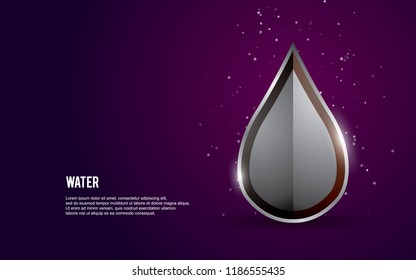 3D water vector illustration with light and dots on dark purple background.