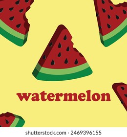 3D watermelon slice. Vector 3d watermelon slices isolated on yellow background.