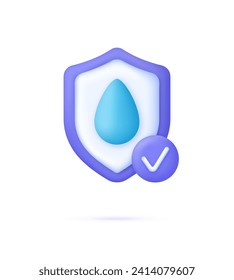 3D Waterproof icon. Water resistant sign. Water protection, liquid proof protection. Trendy and modern vector in 3d style