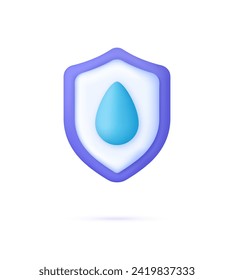 Icono 3D impermeable. Signo resistente al agua. Protección de agua, protección a prueba de líquido. Vector moderno y moderno de estilo 3d