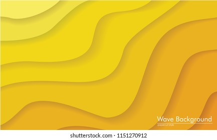3D Wave Background. paper cut design. banner, flyer, poster or web site design. Paper cut style, yellow vector illustration. 