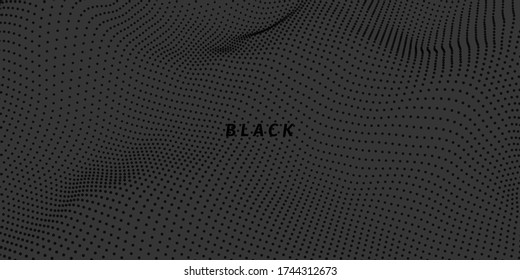3D-Welle schwarzer Hintergrund. Abstrakte Vektorgrafik. Plexusstruktur.