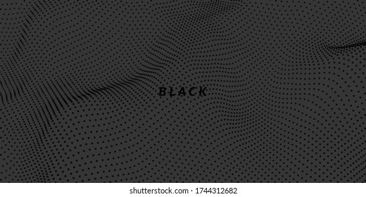 Fondo negro de 3d ondulación. Ilustración del vector abstracto. Textura de plexo.