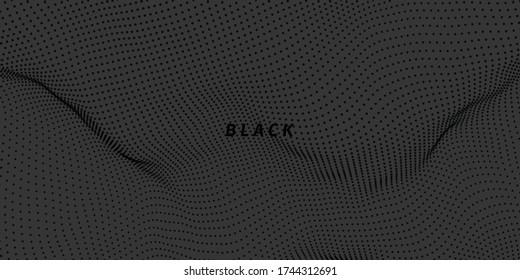 3d wave black background. Abstract vector illustration. Plexus texture.