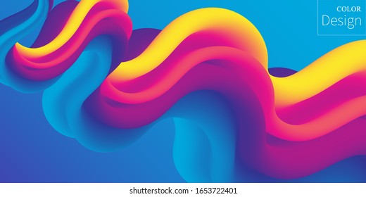 3d Wave. Fluid Colors. Liquid Shape. Ink Splash. Colorful Cloud. Flow Wave. Modern Poster. Color Background. Vector.