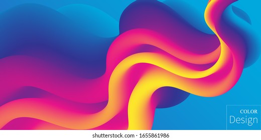 3d Wave. Fluid Colors. Liquid Shape. Ink Splash. Colorful Cloud. Flow Wave. Modern Poster. Color Background. Vector.