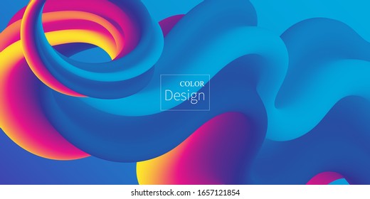 Ola 3d. Colores fluidos. Forma líquida. Esplash de tinta. Nube colorida. Ola de flujo. Afiche moderno.Fondo de color. Vector.
