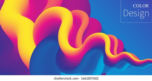 3d Wave. Fluid Colors. Liquid Shape. Ink Splash. Colorful Cloud. Flow Wave. Modern Poster. Color Background. Vector.