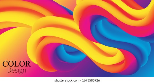 3d Wave. Fluid Colors. Liquid Shape. Ink Splash. Colorful Cloud. Flow Wave. Modern Poster. Color Background. Vector.