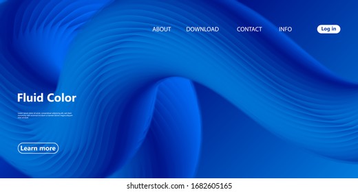3d wave. Fluid flow. Landing page. Blue wave. Trendy abstract cover. Futuristic design poster. Colorful gradient. Vector illustration. Fluid shape.