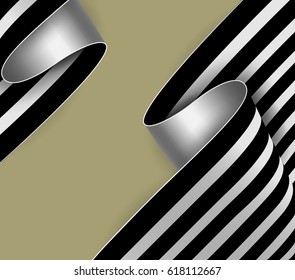 3d Wave of plastic, film, paper or cardboard. Abstract background. Black and white canvas, color background with space for text. Vector illustration EPS10