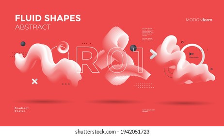 3d wave shapes on red background isolated. Abstract elements for futuristic minimal design. Vector illustration