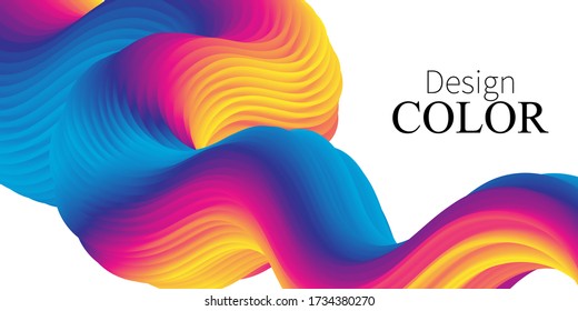 3d Wave. Vibrant Background. Fluid Colors. Wave Pattern. Summer Poster. Color Gradient. Flow Shape. Abstract Cover. Summer Colors. Vector Illustration. Fluid Flow.