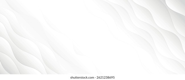 3D waves ripples pattern on white background. Abstract grey white waves and lines pattern. Vector futuristic template background.