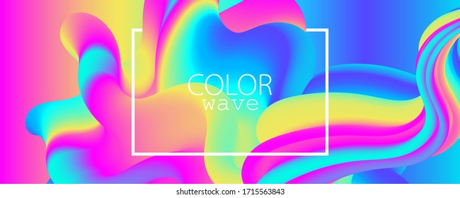 3d Wellen.Sommerhintergrund. Flüssigkeitsfluss. Abstrakter Farbhintergrund. Elektronischer Sound.Fluid Abstrakt. Flüssigkeitswelle. 3D-Farbe. Sommerdesign. Musikposter. Waves 3d Design. Vektorillustration.