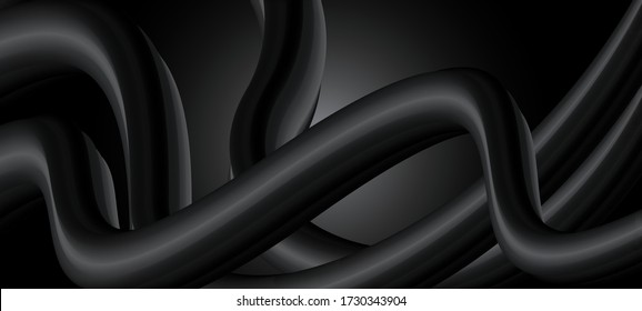 3D Waving Black Vector Line on Grey Background. Can be used for web design, banner or a creative presentation. Vector Illustration.
