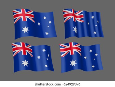 3D waving flag of Australia. Vector illustration. Isolated on grey background. Design element. The silky fabric.