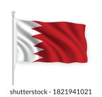 3d waving flag Bahrain on flagpole Isolated on white background.