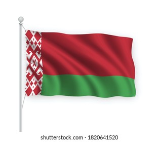 3d waving flag Belarus on flagpole Isolated on white background.